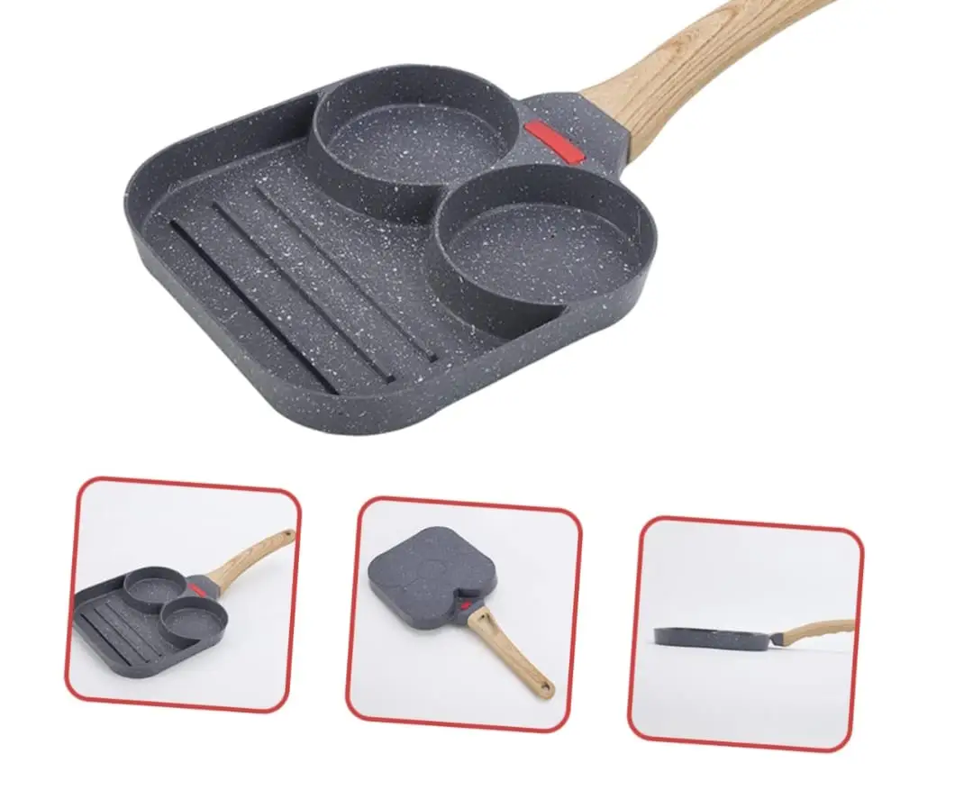 Picture of Non-stick square wooden handle BBQ grill pan,Steak Frying Pan,Non-Stick Frying Pan Wooden Handle Folding,for Kitchen Fry Cooking Steak 20cm-Black