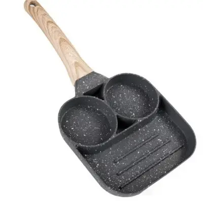 Picture of Non-stick square wooden handle BBQ grill pan,Steak Frying Pan,Non-Stick Frying Pan Wooden Handle Folding,for Kitchen Fry Cooking Steak 20cm-Black