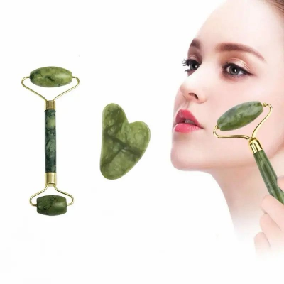 Buy 2pcs Green natural stone jade massage spa roller, Double Head Facial Roller, Gua Sha Set, Jade Facial Roller Massager at Best Prices in Bangladesh