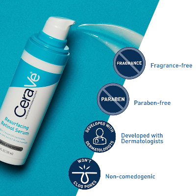 Picture of CeraVe Resurfacing Retinol Serum 30ml for Post-Acne Marks and Skin Texture | Pore Refining, Resurfacing, Brightening Facial Serum with Retinol and Niacinamide | Fragrance Free, Paraben Free & Non-Comedogenic