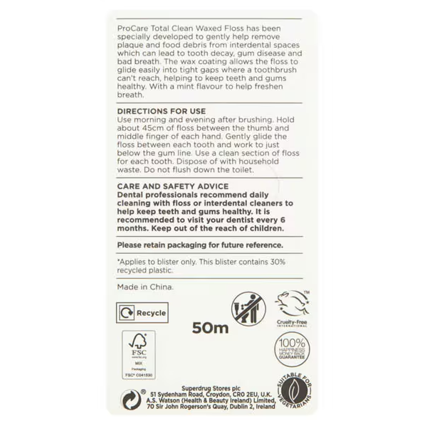 Picture of Superdrug ProCare Mint Waxed Floss 50meters