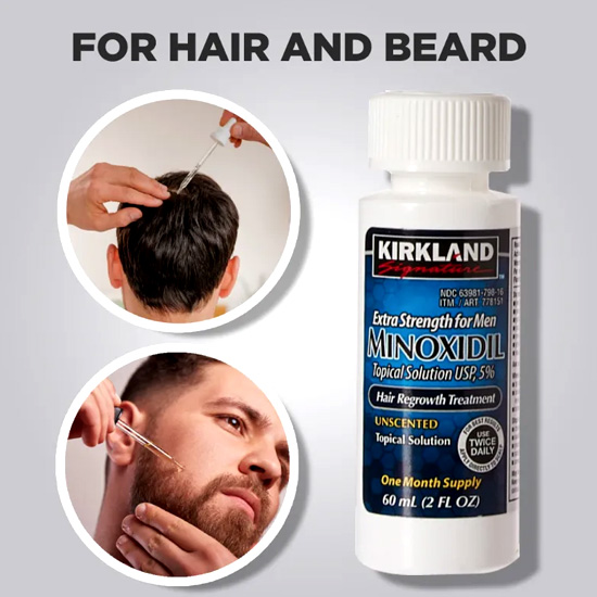 Picture of Kirkland Minoxidil 5% Topical Solution 60ml Extra Strength Hair Regrowth Treatment for Men Dropper Applicator Included