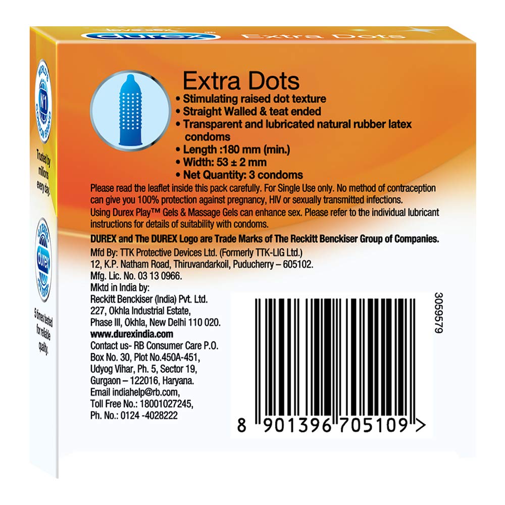 Picture of Durex Extra Dotted Condoms For Men | 3pcs