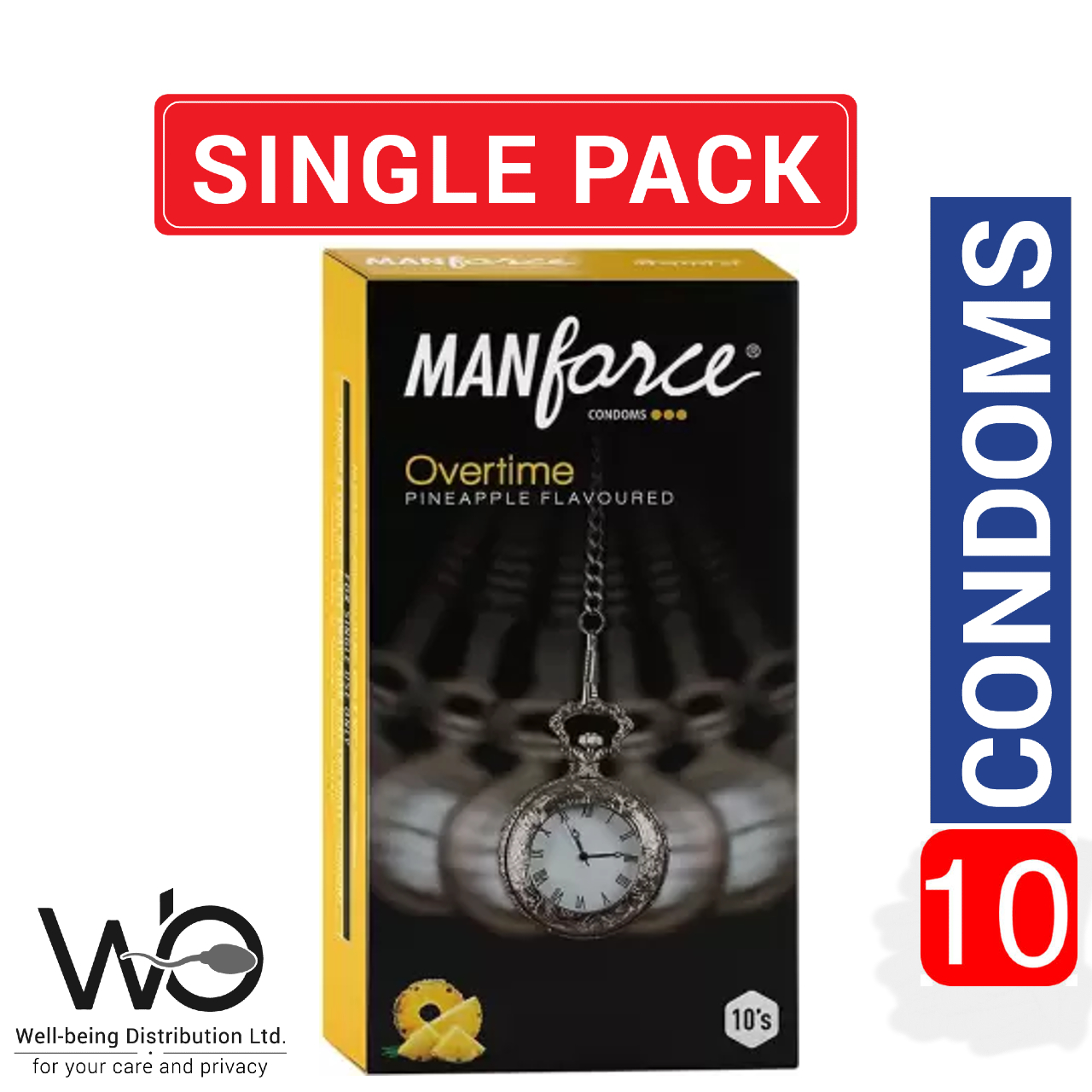 Picture of Manforce Condom - Overtime Pineapple Flavor Dotted Condom For Men | 10pcs Pack | Made in India