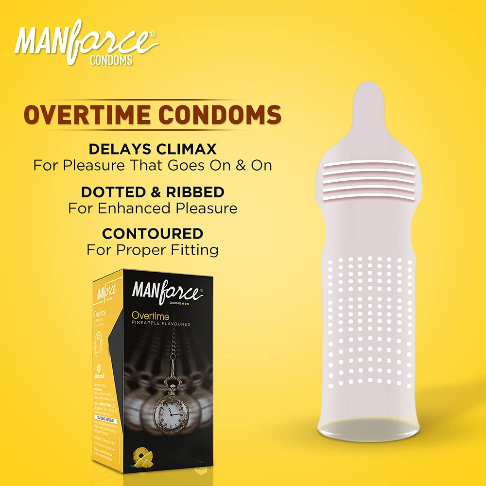 Picture of Manforce Condom - Overtime Pineapple Flavor Dotted Condom For Men | 10pcs Pack | Made in India