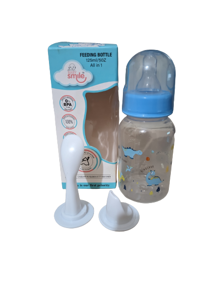 Picture of Baby Smile Feeding Bottle All in 1 125ml Baby Plastic Bottle Silicone Nipple with Extra 2 Spoon