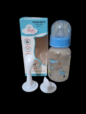 Picture of Baby Smile Feeding Bottle All in 1 125ml Baby Plastic Bottle Silicone Nipple with Extra 2 Spoon