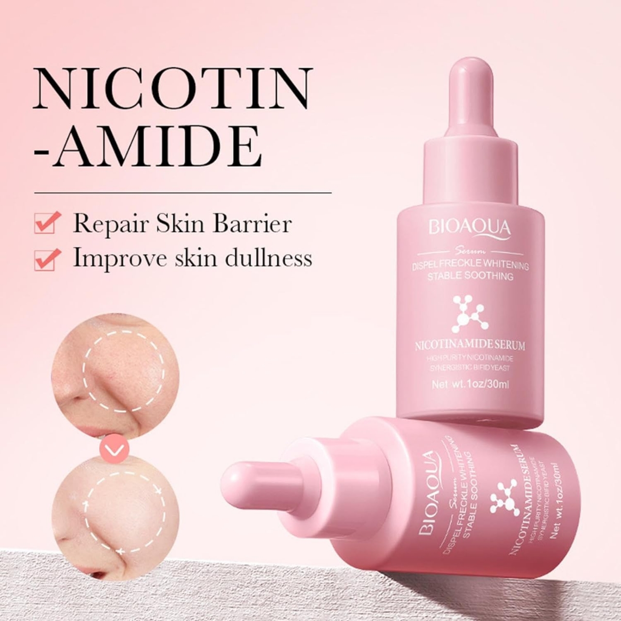 Picture of BIOAQUA Dispel Frekle Stable Soothing Nicotinamide Serum 30ml Niacinamide Face Moisturiser for Dry Skin