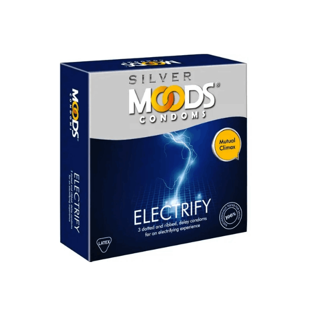 Picture of Moods Silver Electrify Dotted Ribbed Delay Condom for Men | Single 3pcs Pack