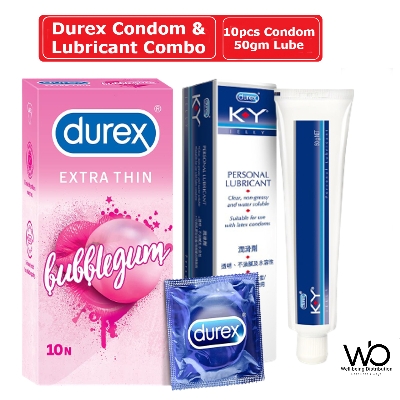 Picture of Durex Condom & Lubricant Combo - Durex Extra Thin Bubblegum Condom 10pcs & Durex KY Jelly Personal Lubricant 50gm