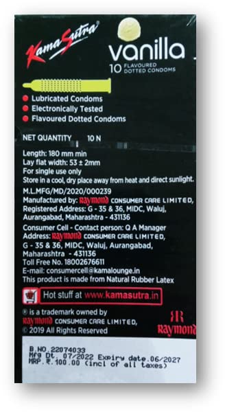 Picture of Kamasutra Vanilla Flavor Dotted Condom 10pcs Pack (Made in India)