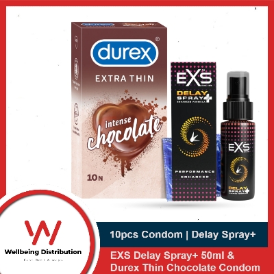 Picture of Durex Extra Thin Intense Chocolate Flavor Condom 10pcs & EXS Spray Plus 50ml | Wedding & Honeymoon Combo Pack | Condom & Lubricant Combo