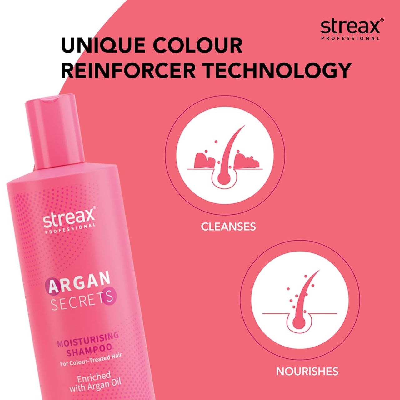 Picture of Streax Professional Shampoo 300ml Argan Secrets MOISTURISING Shampoo for Women | Enriched with Argan Oil & UV Filter | Enhances Colour Retention | Cleanses & Nourishes Hair