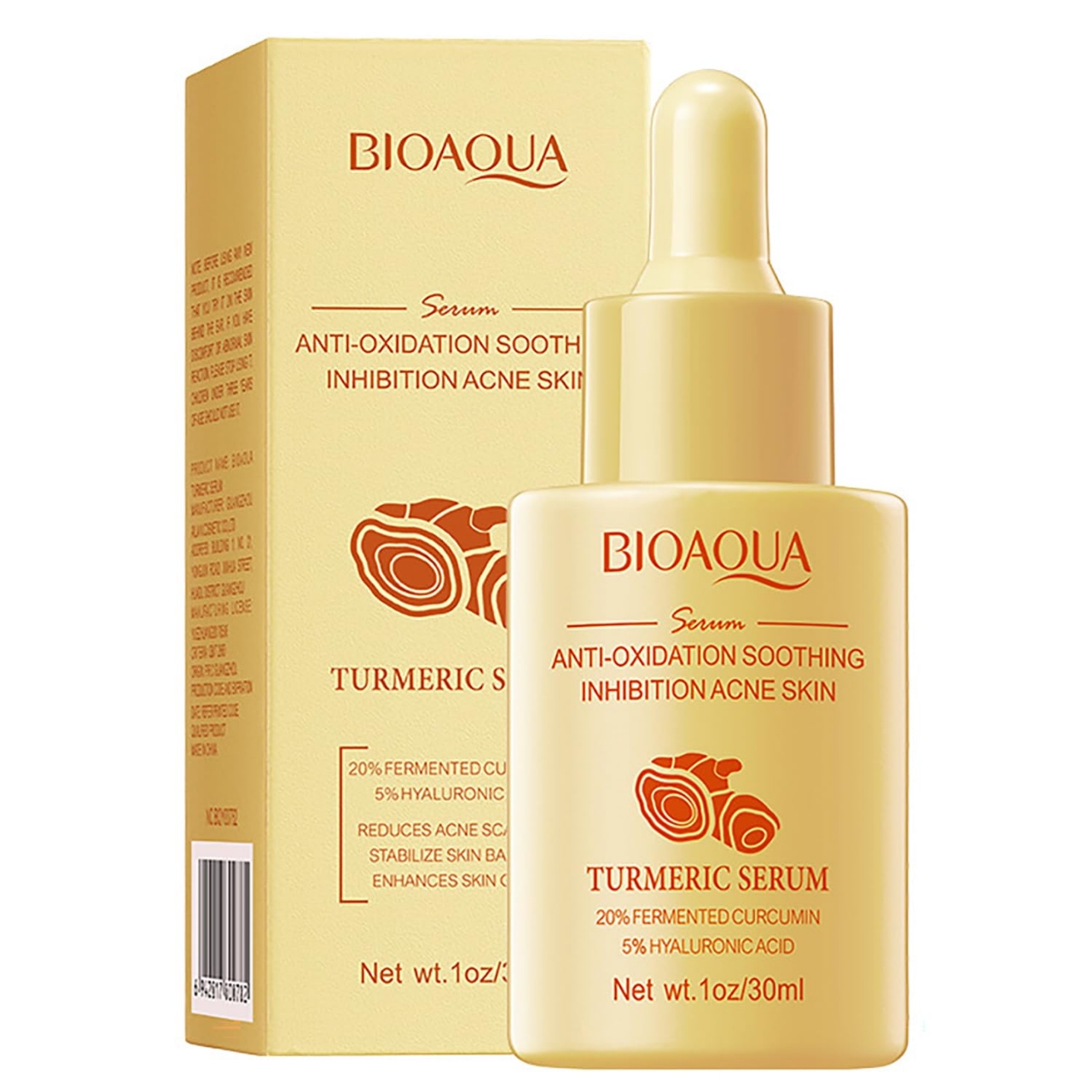 Picture of BIOAQUA Turmeric Facial Serum 30ml Anti-Oxidation Soothing Acne Skin Hyaluronic Acid Control Oil Moisturizing Face Skin