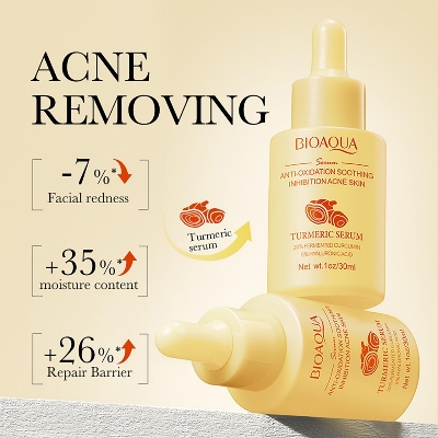 Picture of BIOAQUA Turmeric Facial Serum 30ml Anti-Oxidation Soothing Acne Skin Hyaluronic Acid Control Oil Moisturizing Face Skin