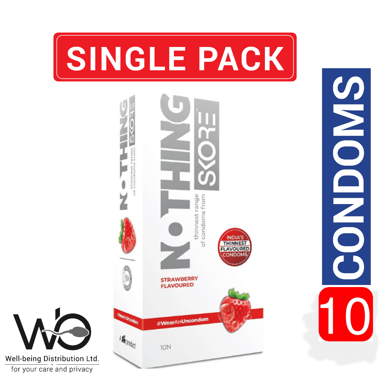 Picture of Skore Nothing Thinnest Pleasure Condom Strawberry Flavor 10pcs Pack