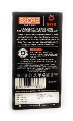 Picture of Skore Warm Colored, Dotted, Ribbed & Shaped Condom for Men with Warming lubricant & Smoky Fragrance | 10pcs Pack | India