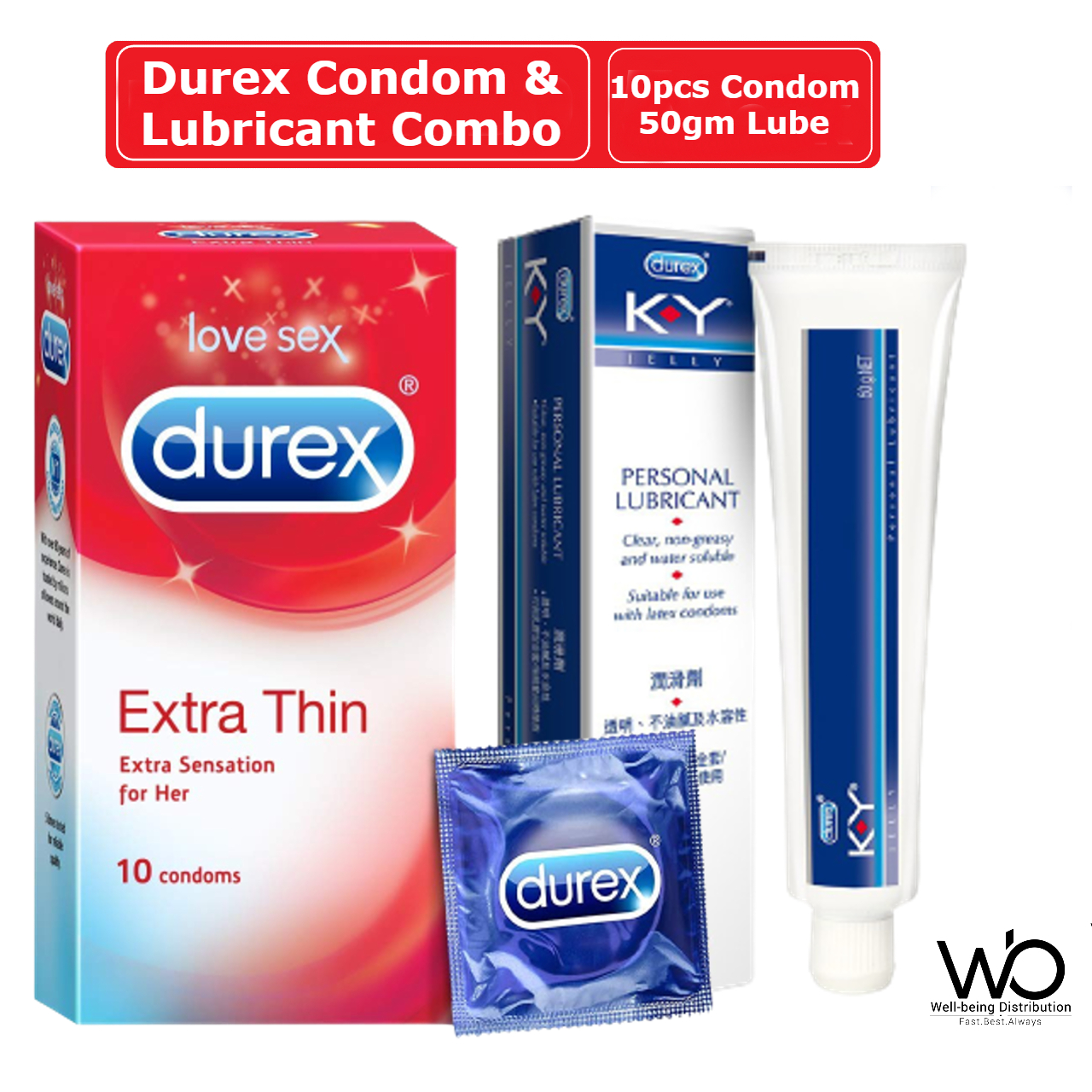 Picture of Durex Condom & Lubricant Combo - Durex Extra Thin Condom 10pcs & Durex KY Jelly Personal Lubricant 50gm