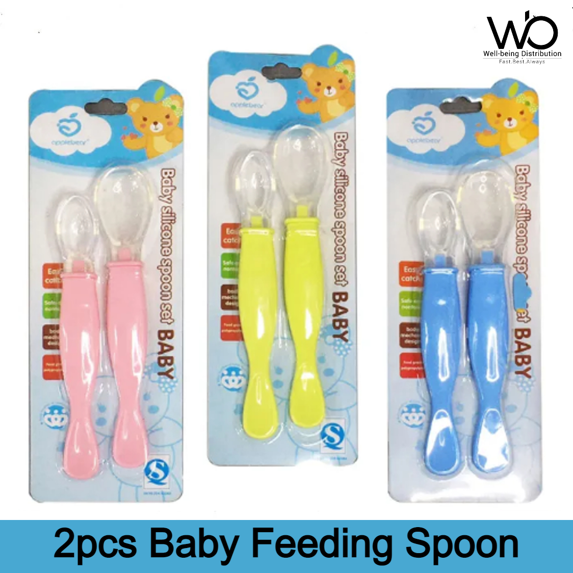 Picture of Applebear 2pcs Set Baby Feeding Spoon - Soft Silicone Spoon 2pcs Set - Multicolor Available
