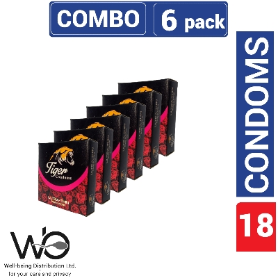 Picture of Tiger - Ultra Thin Rose Flavour Condom - Combo Pack - 6 Packs - 3x6=18pcs