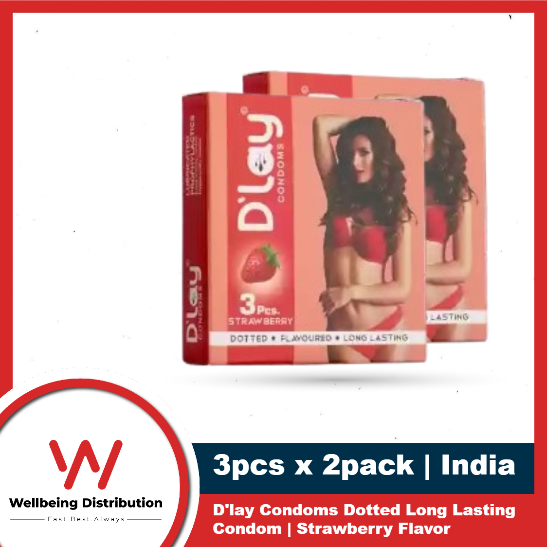 Picture of D'lay Condoms for Men 3pcs x 2 Pack Dotted Long Lasting Condom | Chocolate, Strawberry, Banana, Mint, Blueberry, Orange Flavor (Product of INDIA)