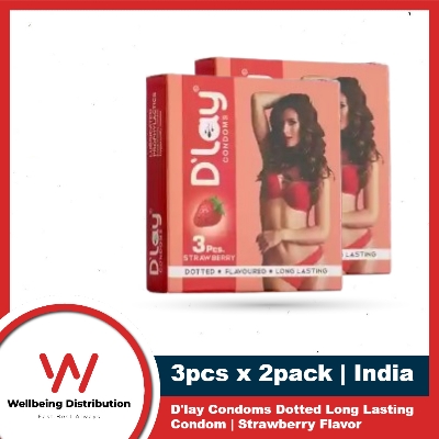Picture of D'lay Condoms for Men 3pcs x 2 Pack Dotted Long Lasting Condom | Chocolate, Strawberry, Banana, Mint, Blueberry, Orange Flavor (Product of INDIA)