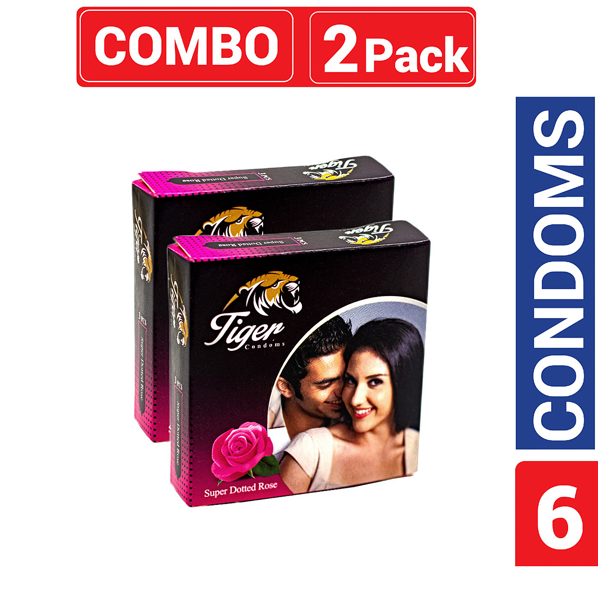 Picture of Tiger - Dotted Condoms Rose Flavour - Combo Pack