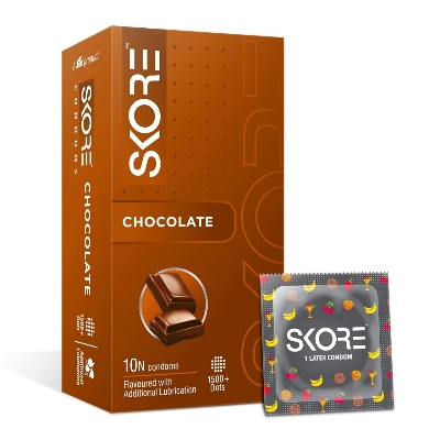 Picture of Skore Chocolate Flavored 1500+ Dots Condoms for Men With Extra Lubrication | 10pcs Pack | India