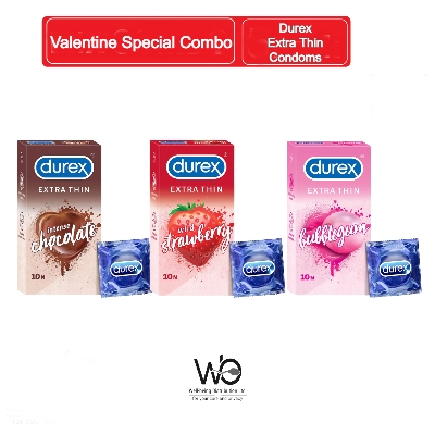 Picture of Valentine Special Gift Box | Durex Extra Thin Chocolate, Strawberry & Bubblegum Flavored 10pcs Pack 3 Combo Pack | With Gift