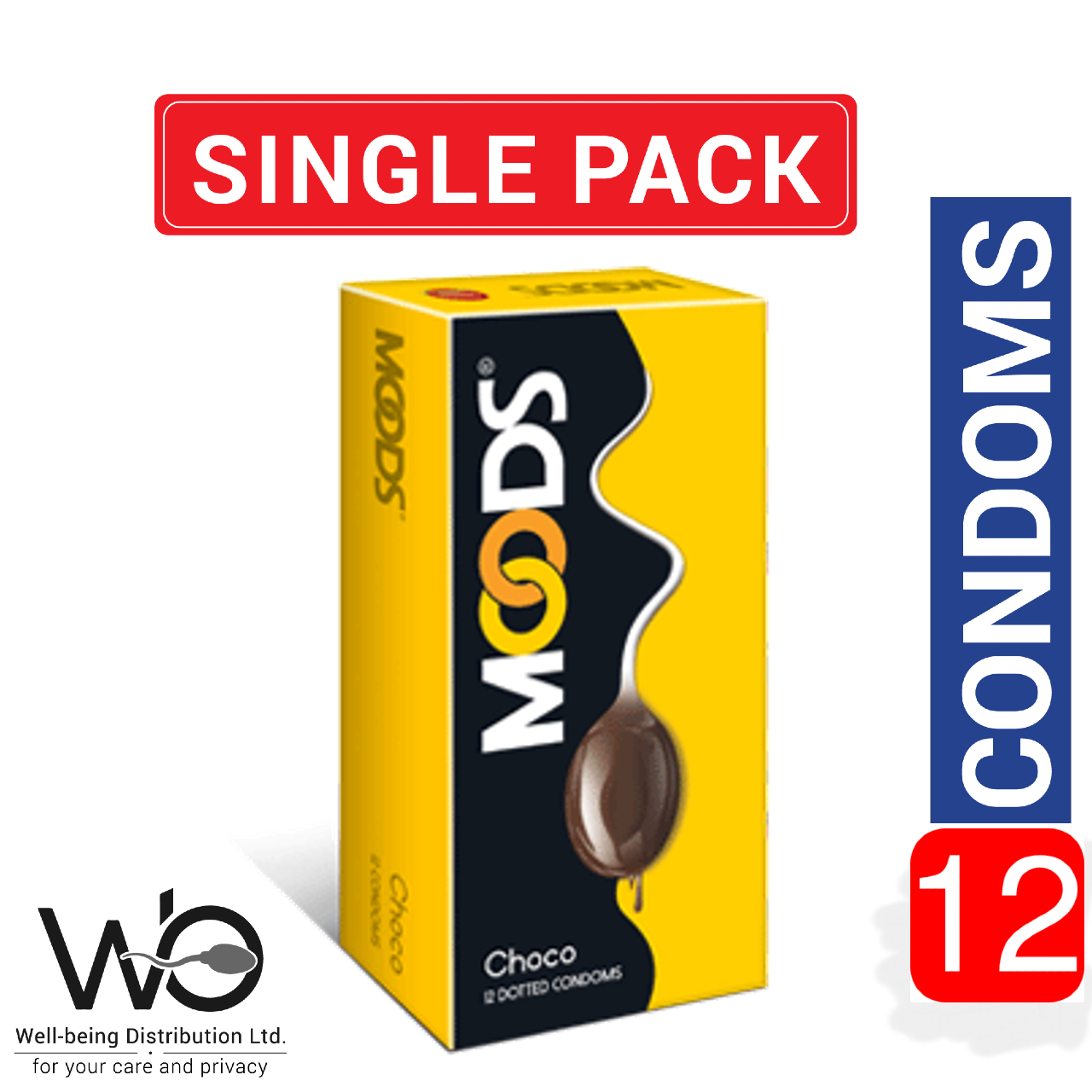 Picture of Moods Chocolate Flavored Dotted Condom 12pcs Pack (Made in India)