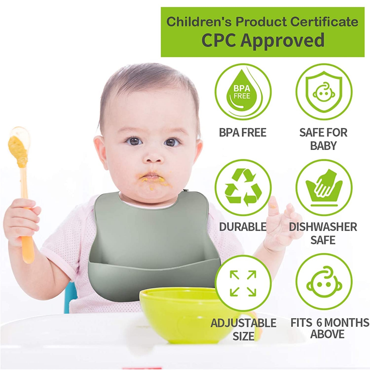 Picture of 1pcs Silicon Baby Bib With Food Catcher - Multiple Color Available