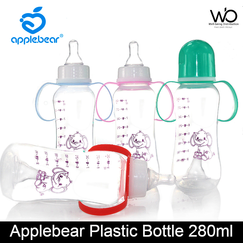 Picture of Applebear Baby Milk Bottle - Plastic Feeding Straw Bottle with Handle 280ml (Multicolor)