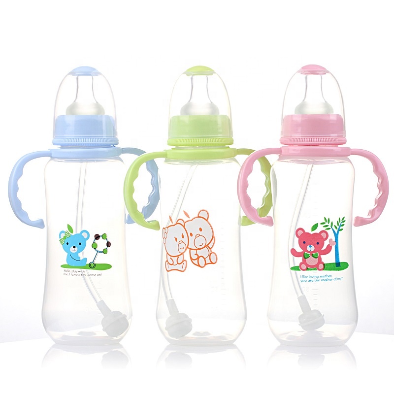 Picture of Applebear Baby Milk Bottle - Plastic Feeding Straw Bottle with Handle 280ml (Multicolor)