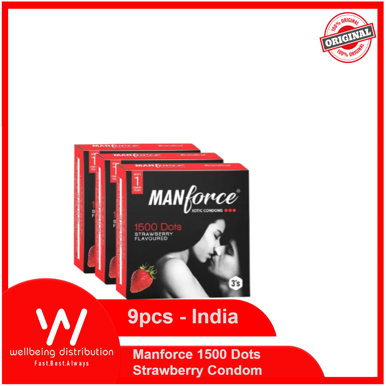 Picture of Manforce Xotic Condom 1500 Dots Strawberry Flavour Condoms - Combo Pack - 3x3=9pcs