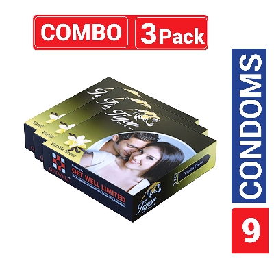 Picture of Tiger - Dotted Condoms Vanilla Flavour - Combo Pack - 3 Packs - 3x3=9pcs