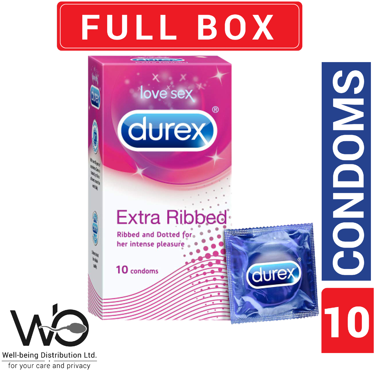 Picture of Durex Extra Ribbed and Dotted Condoms (Large Pack)