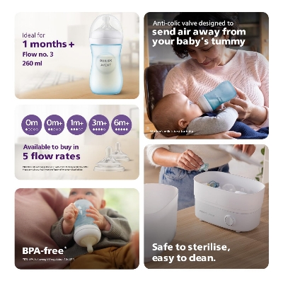 Picture of Baby Feeder - Philips Avent Natural Response Baby Bottle 1m+ 260ml Blue Plastic Bottle