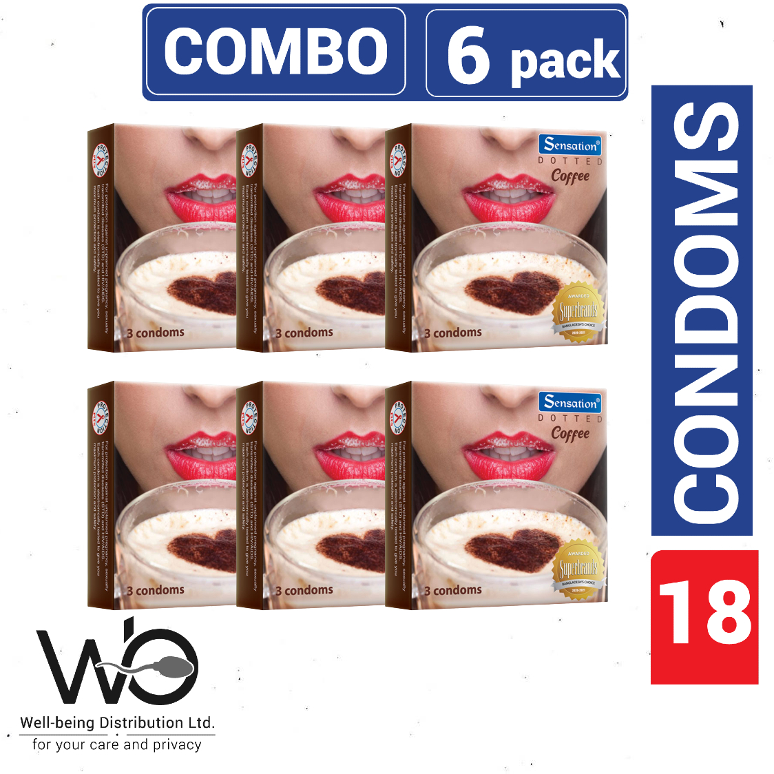 Picture of Sensation Coffee Flavor Super Dotted Condom - Combo Of 6 Pack