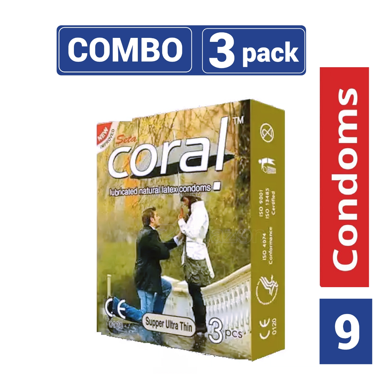 Picture of Coral Condom For Men Super Ultra Thin Lubricated Natural Latex - Combo 3 Packs