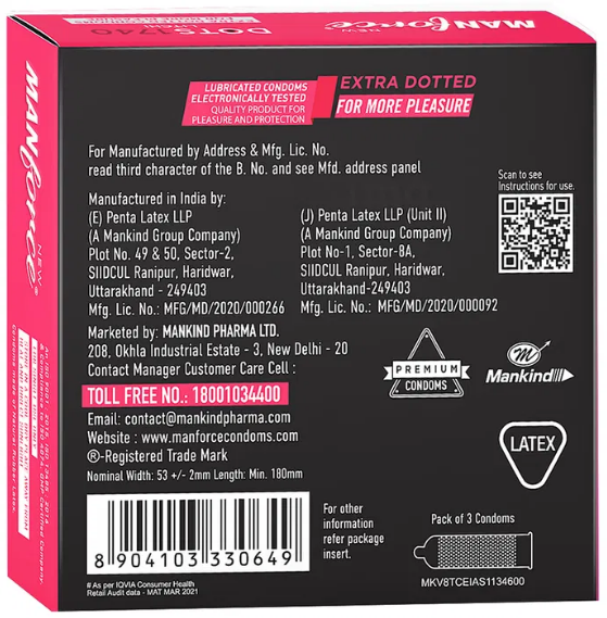 Picture of Manforce Condom - Manforce 1740 Dots Litchi Flavor Condom Combo Pack - 3x3=9pcs Condom (Made in India)