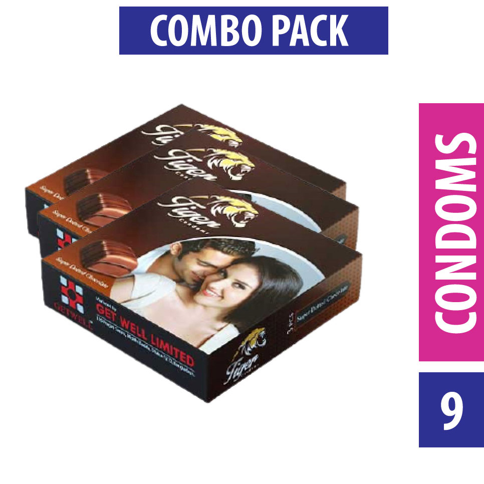 Picture of Tiger - Dotted Condoms Chocolate Flavour - Combo Pack - 3 Packs - 3x3=9pcs