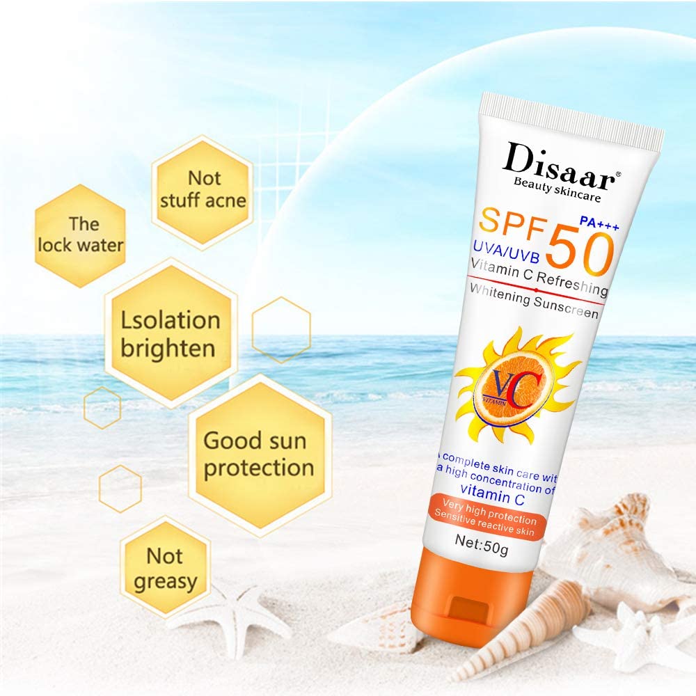 Picture of Sunscreen & Aftersun Cream - Disaar Vitamin C Sunscreen SPF50 PA+++ 50gm Oil Free Sunscreen Instant High Protection Sunblock Cream
