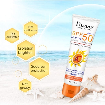 Picture of Sunscreen & Aftersun Cream - Disaar Vitamin C Sunscreen SPF50 PA+++ 50gm Oil Free Sunscreen Instant High Protection Sunblock Cream