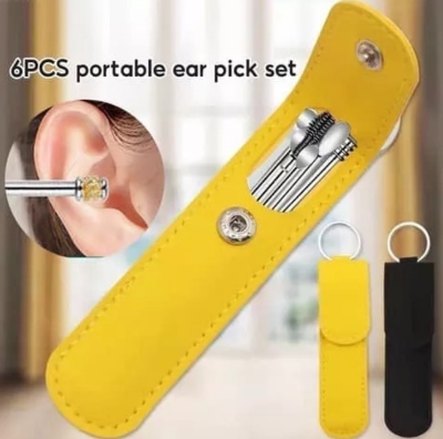 Picture of 6pcs Ear Cleaning & Pick Set Portable Stainless Steel Set With Lather Case