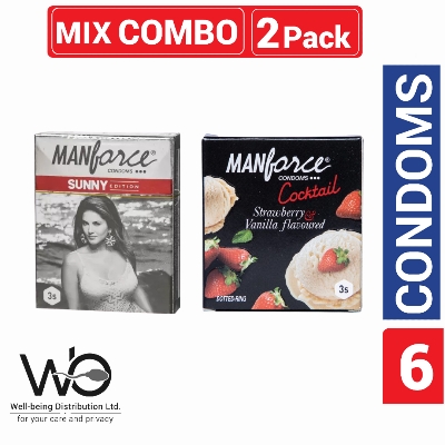Picture of Manforce Condom Mix - 1 Pack Sunny Edition & 1 Pack Cocktail Strawberry & Vanilla Flavor Dotted Condom - 3x2=6pcs Condom (Made in India)