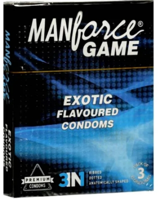 Picture of Manforce Game Exotic Flavored Condom Combo Pack 3x3=9pcs 3in1 Ribbed Dotted Anatomically Shaped Condom