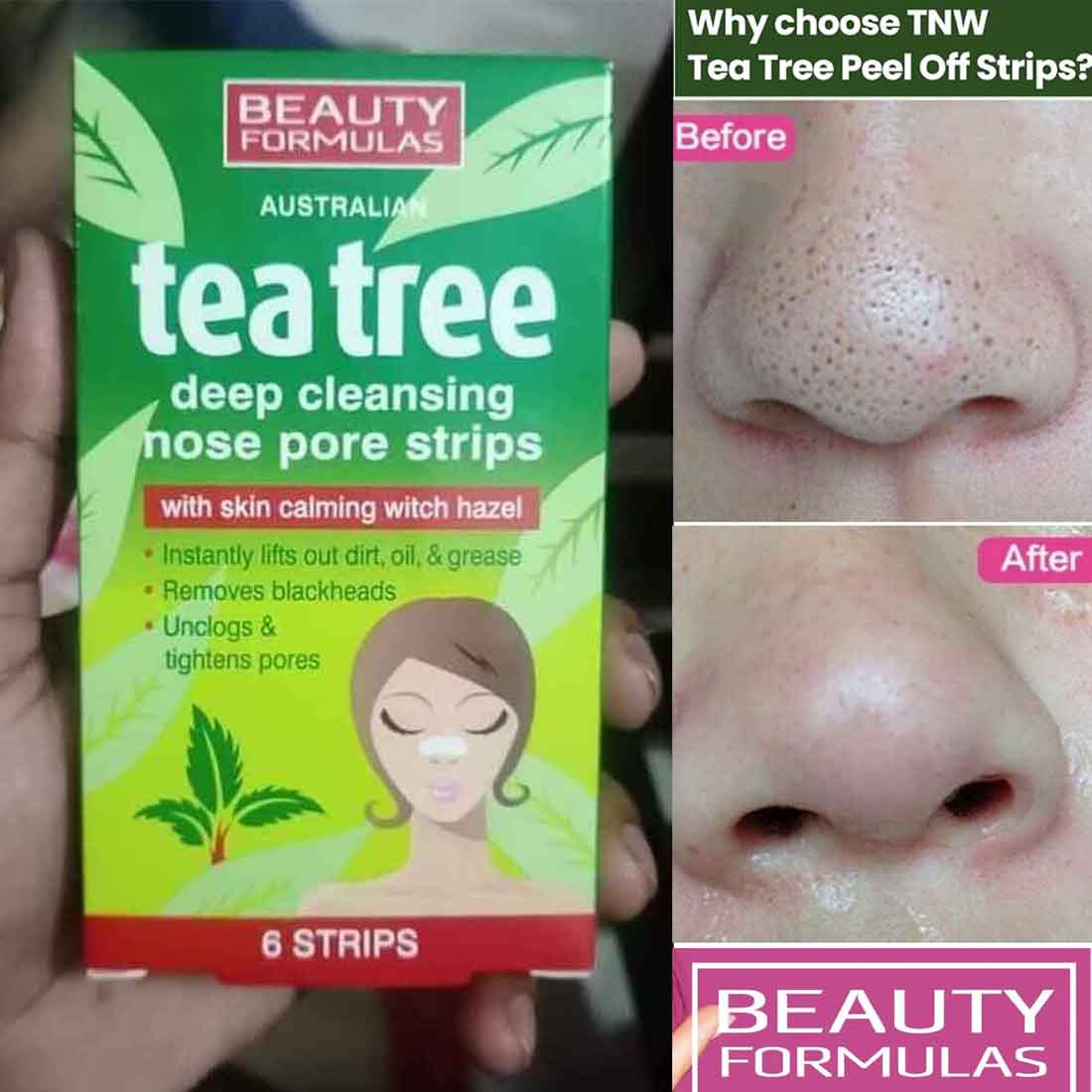 Picture of B Formula Tea Tree Deep Cleansing Nose Pore Strips 6pcs White