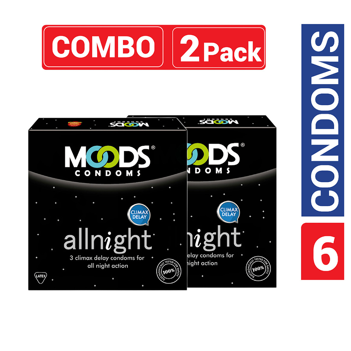 Picture of Moods All Night Climax Delay Condom for Men | Combo Pack 3x2=6pcs