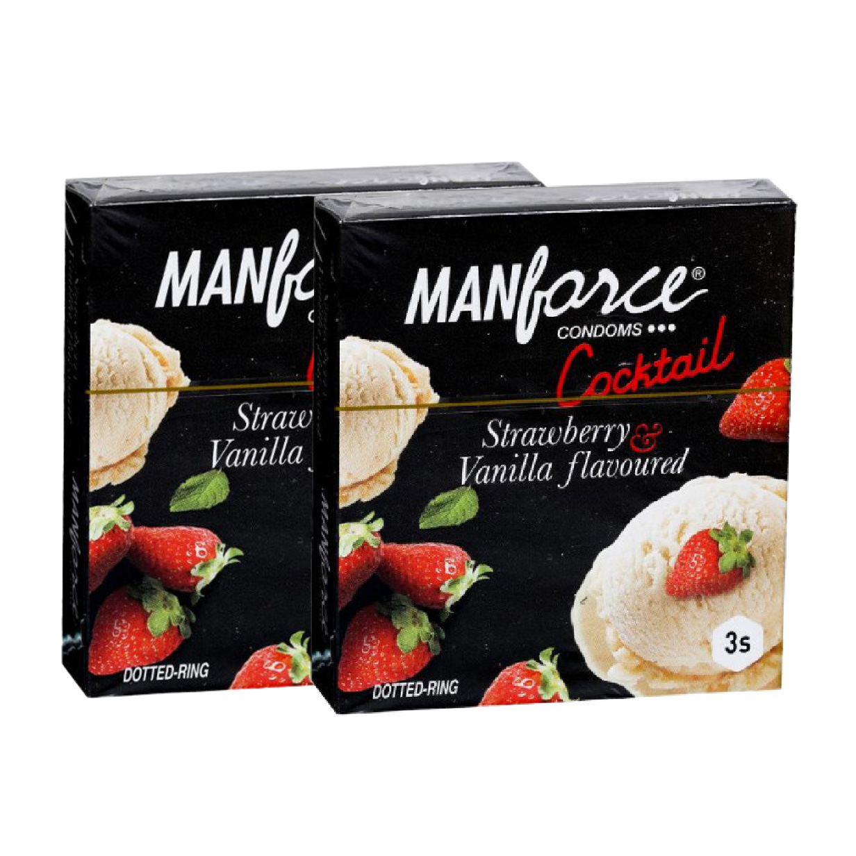 Picture of Manforce - Cocktail Condoms with Dotted-Rings Strawberry & Vanilla Flavored - Combo Pack - 2 Pack - 3x2=6pcs - Condom