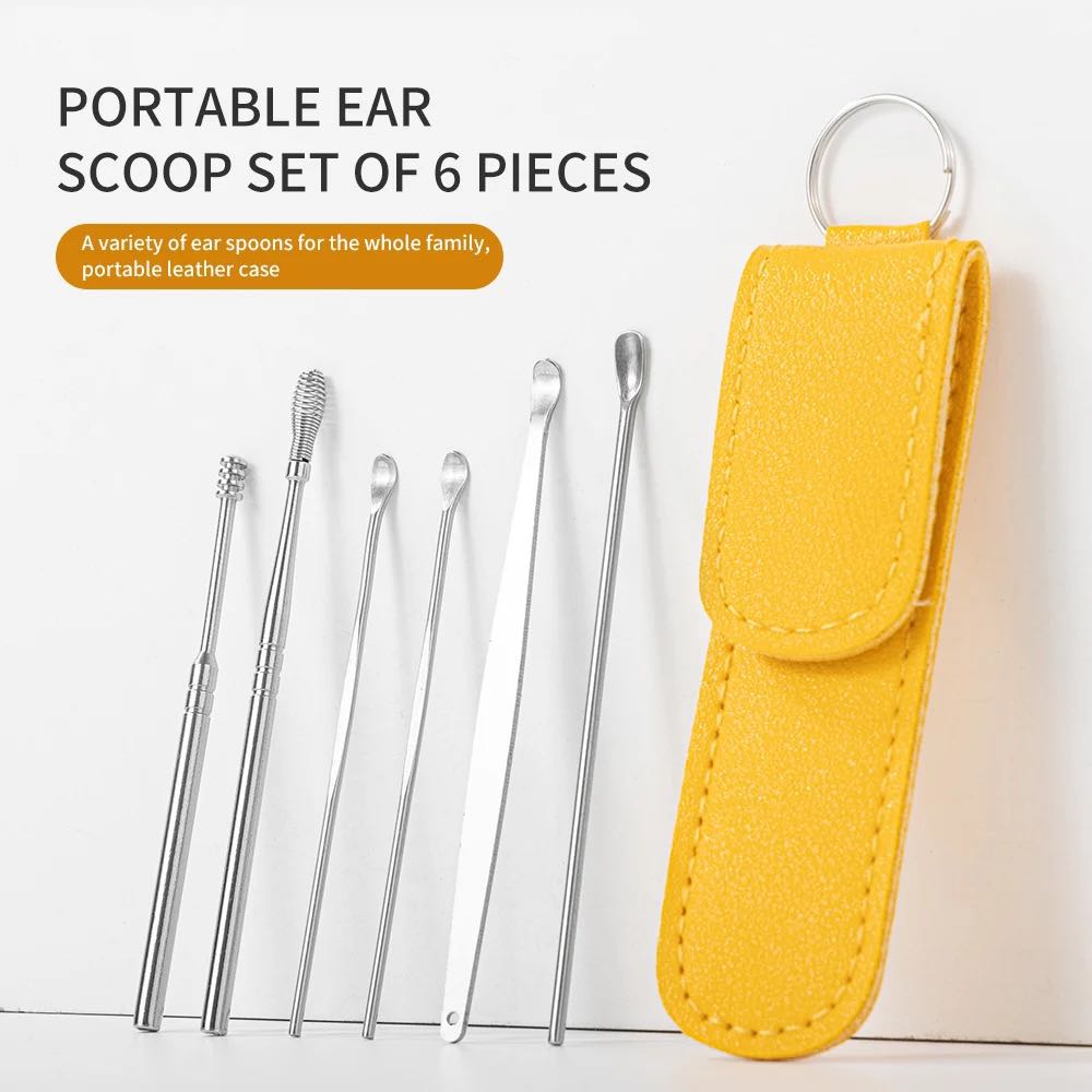Picture of 6pcs Ear Cleaning & Pick Set Portable Stainless Steel Set With Lather Case